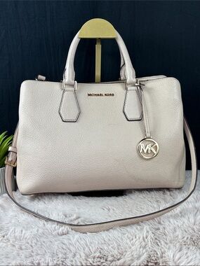 Michael Kors Camille Large Pebbled Leather Satchel Bag – Blush / Soft Pink